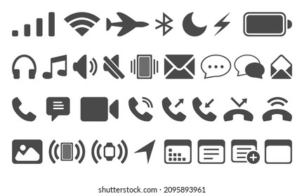 Smartphone symbol icon set in vector. Notification icon set, status bar symbol modern, simple, vector, icon for website design, mobile app, ui. Vector Illustration