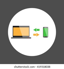 Smartphone Sync Data with Notebook, Flat design vector illustration