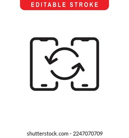 Smartphone Sync Outline Icon. Mobile Sync Line Art Logo. Vector Illustration. Isolated on White Background. Editable Stroke