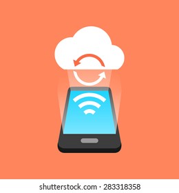 Smartphone synchronization concept. Isometric design. Vector illustration