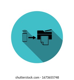 Smartphone, synchronization printer long shadow icon. Simple glyph, flat vector of mobile concept icons for ui and ux, website or mobile application