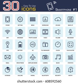 Smartphone system icon set 1 . outline style .