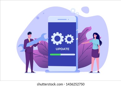 Smartphone System update flat style concept. Vector illustration