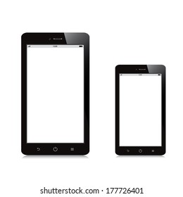 smartphone and tablet blank screen on white background