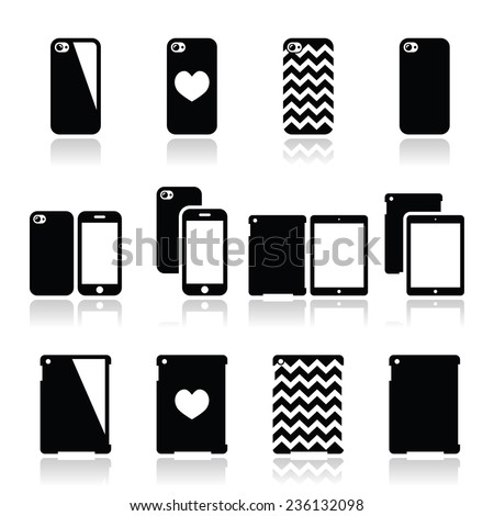 Smartphone, tablet case icons set