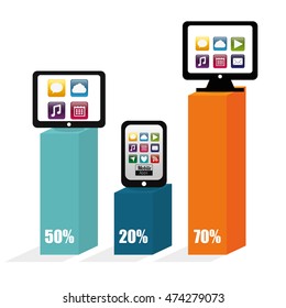 smartphone tablet computer infographic mobile apps application online icon set. Colorful and flat design. Vector illustration