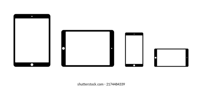Iconos de smartphone y dispositivo de tablet. Vista vertical y horizontal de Smartphone y dispositivos tablet. Ilustración del vector