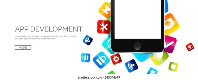 Smartphone, tablet with different apps icons.