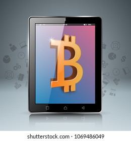 Smartphone, tablet, digital bitcoin icon Vector eps 10