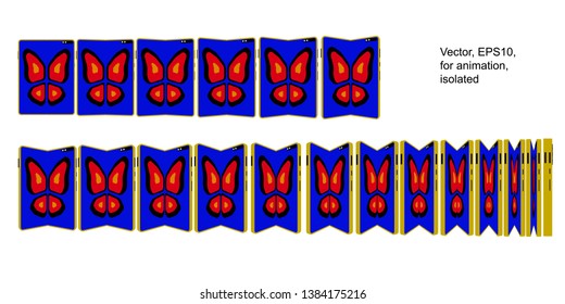 SmartPhone Tablet with Foldable Screen. Butterfly animation. Fold smart phone. Vector Isolated on white background, EPS 10. 