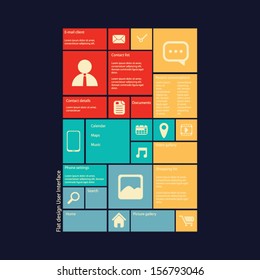 Smartphone or tablet graphic user interface with several icons in modern flat design