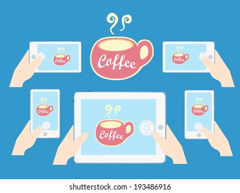 smartphone and tablet with hands : taking photo concept