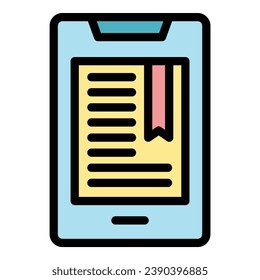 Smartphone tablet icon outline vector. Digital book. Online study color flat