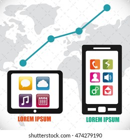 smartphone tablet infographic map mobile apps application online icon set. Colorful and flat design. Vector illustration