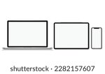 Smartphone tablet and laptop with blank screen saver isolated on white background. realistic and detailed layout of the device. Vector illustration computer tablet smart phone system