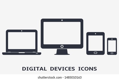 Smartphone, tablet, laptop and desktop computer icons. Vector illustration of responsive web design.