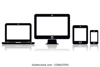 Smartphone, tablet, laptop and desktop computer icons. Vector illustration of responsive web design.