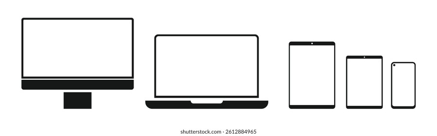 Smartphone, tablet, laptop and desktop computer. Set of Device icon collection. Digital device collection.	