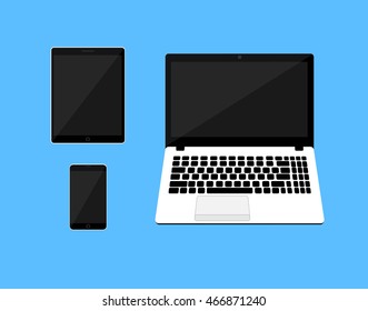 Smartphone, tablet, laptop. Devices, vector illustration.