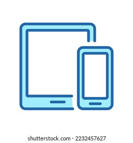 Icono de teléfono inteligente y línea de Tablet. Pictograma de Smart Devises. Símbolo de color del teléfono móvil. Tecnología digital electrónica, teléfono móvil y pantalla de Tablet PC. Stroke editable. Ilustración de vectores aislados.