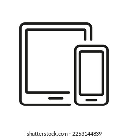 Smartphone and Tablet Line Icon. Smart Devises Pictogram. Mobile Phone Outline Symbol. Electronic Digital Technology, Cellphone and Tablet Display. Editable Stroke. Isolated Vector Illustration.