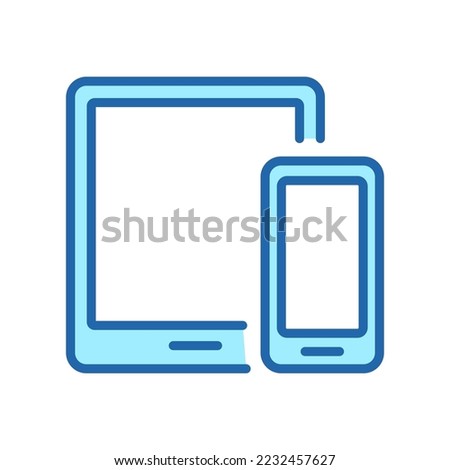 Smartphone and Tablet Line Icon. Smart Devises Pictogram. Mobile Phone Color Symbol. Electronic Digital Technology, Cellphone and Tablet Display. Editable Stroke. Isolated Vector Illustration.