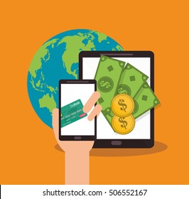 Smartphone and tablet of money concept 