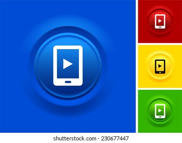 Smartphone Tablet on Blue Bevel Round Button