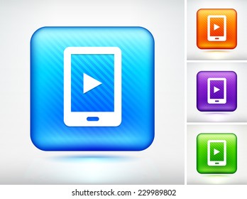 Smartphone Tablet on Blue Square Button