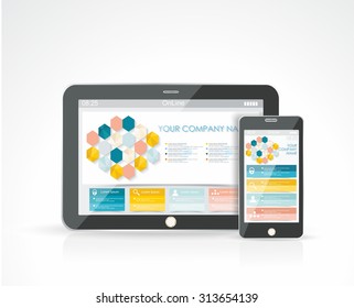 Smartphone and a Tablet PC with a responsive design website, vector illustration.