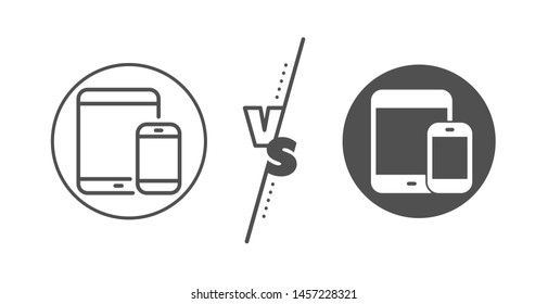 Smartphone and Tablet PC signs. Versus concept. Mobile Devices icon. Touchscreen gadget symbols. Line vs classic mobile devices icon. Vector