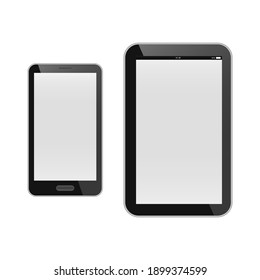 Smartphone and tablet realistic on white background, sign for design, vector illustration