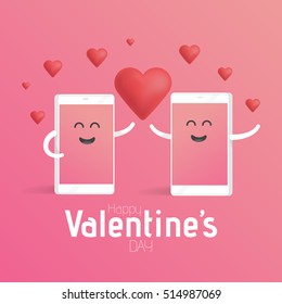 Smartphone talking on cell concept. Cute cartoon character phone with hands, eyes and smile.