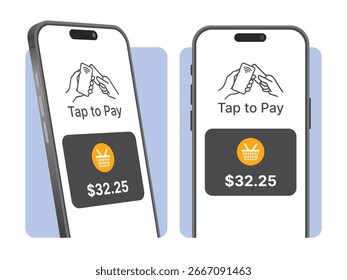 Smartphone Tap to Pay: pago sin contacto NFC móvil con tarjeta de crédito, billetera digital e ilustración de transacciones de compras en línea para comercio electrónico, venta minorista y diseño moderno de Vectores de finanzas