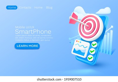 Smartphone target analytics banner concept, place for text, online application, mobile service. Vector illustration