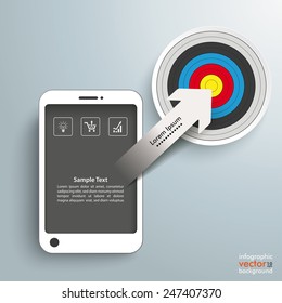 Smartphone with target and arrow on the gray background. Eps 10 vector file.