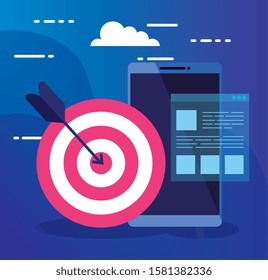Smartphone and target design, Digital technology communication social media internet web and wireless theme Vector illustration