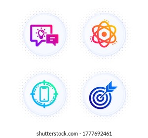 Smartphone target, Idea lamp and Atom icons simple set. Button with halftone dots. Target sign. Phone, Business energy, Electron. Targeting. Business set. Gradient flat smartphone target icon. Vector