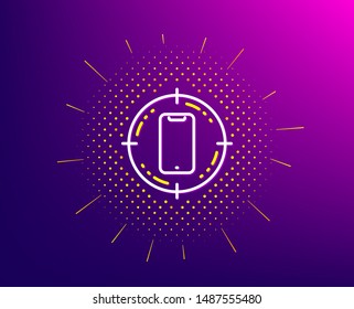 Smartphone target line icon. Halftone pattern. Phone sign. Mobile device symbol. Gradient background. Smartphone target line icon. Yellow halftone pattern. Vector
