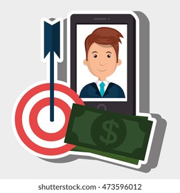 smartphone target money bills vector illustration eps 10