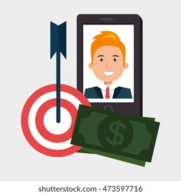 smartphone target money bills vector illustration eps 10