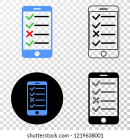 Smartphone task list EPS vector icon with contour, black and colored versions. Illustration style is flat iconic symbol on chess transparent background.