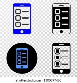 Smartphone tasks EPS vector pictograph with contour, black and colored versions. Illustration style is flat iconic symbol on chess transparent background.
