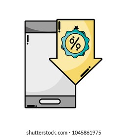 smartphone technology and arrow with label percent