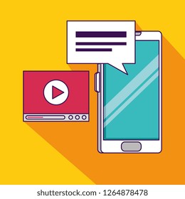 smartphone technology with chat bubble and video