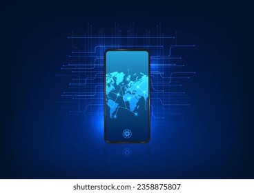 Smartphone technology combined with GPS technology It is a device used for telling the world where to go by using the internet signal to connect. A mobile phone with a world map on the screen