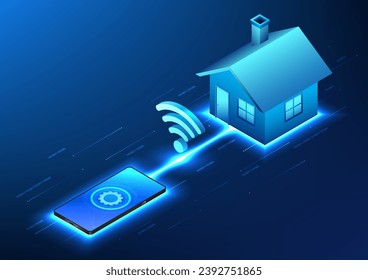 Smartphone technology connected the house With Wi-Fi show the use of mobile devices in conjunction with the electronic systems in the home through the cloud and internet systems. Vector illustration