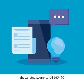 smartphone technology with document information and chat bubble