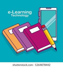 smartphone technology with elearning books and pencil