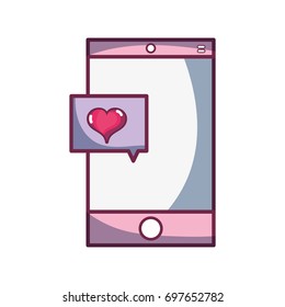 smartphone technology with heart chat bubble